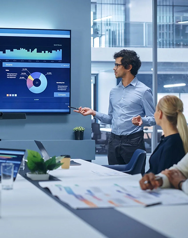 Software distribution team reviewing analytics
